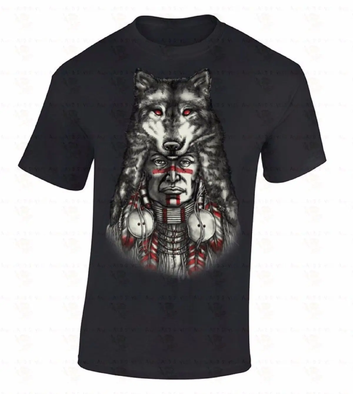 

Summer Fashion Men'S Indian Headdress Native American Wolf Feathers Fox Indian Tribal O-Neck Short Sleeve Broadcloth T Shirt