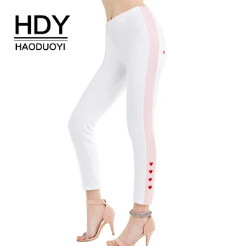 

HDY haoduoyi Simple College Style Sweet And Cute Contrast Color Stripes Stitching Heart-shaped Pattern Embroidery Trousers