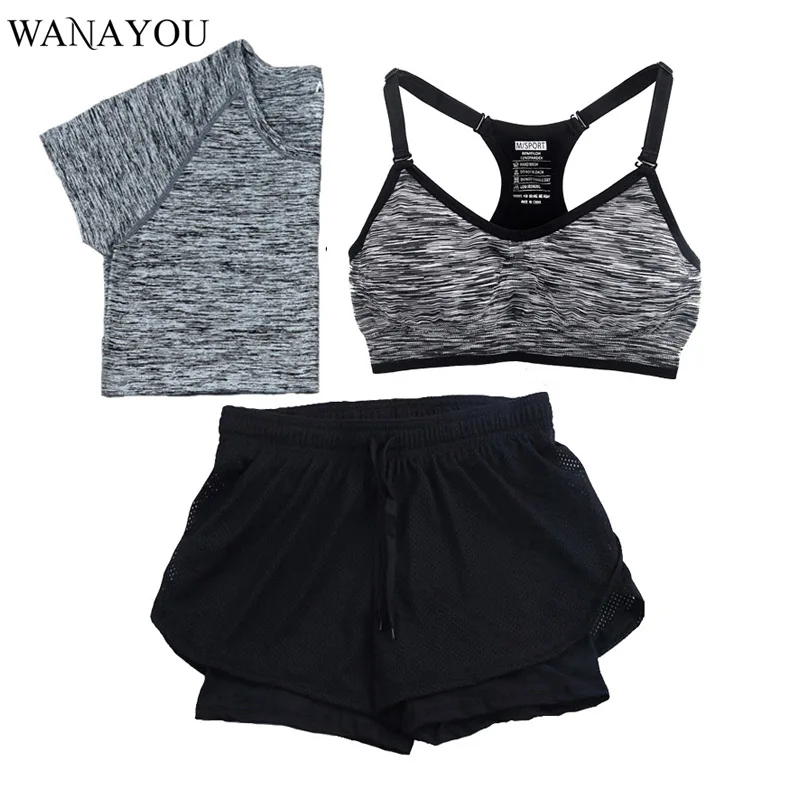WANAYOU 3 шт./компл. женский спортивный костюм 5 цветов набор для бега йоги