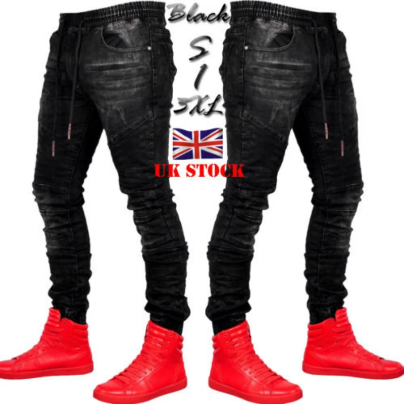 Cena 2019 mężczyźni stylowe porwane jeansy spodnie Biker Skinny Slim prosto wytarte dżinsy spodnie nowe mody obcisłe dżinsy rurki mężczyzn ubrania