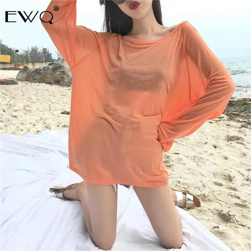 EWQ 2019 Spring Summer Women Thin Long Sleeve Tee Shirt Casual Female Sunscreen Loose Slim All-match Blouse Women's HD898 |