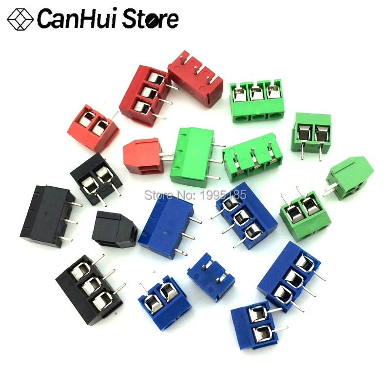 

20 PCS KF301- 2P 3P screw 5.0mm terminal block 2 Pin 3 Pin pcb terminal block Connector Blue, green, red and black Selectable