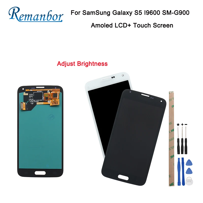 

Remanbor For Samsung Galaxy S5 I9600 SM-G900 G900F G900M Amoled LCD Display and Touch Screen Adjust Brightness With Tools