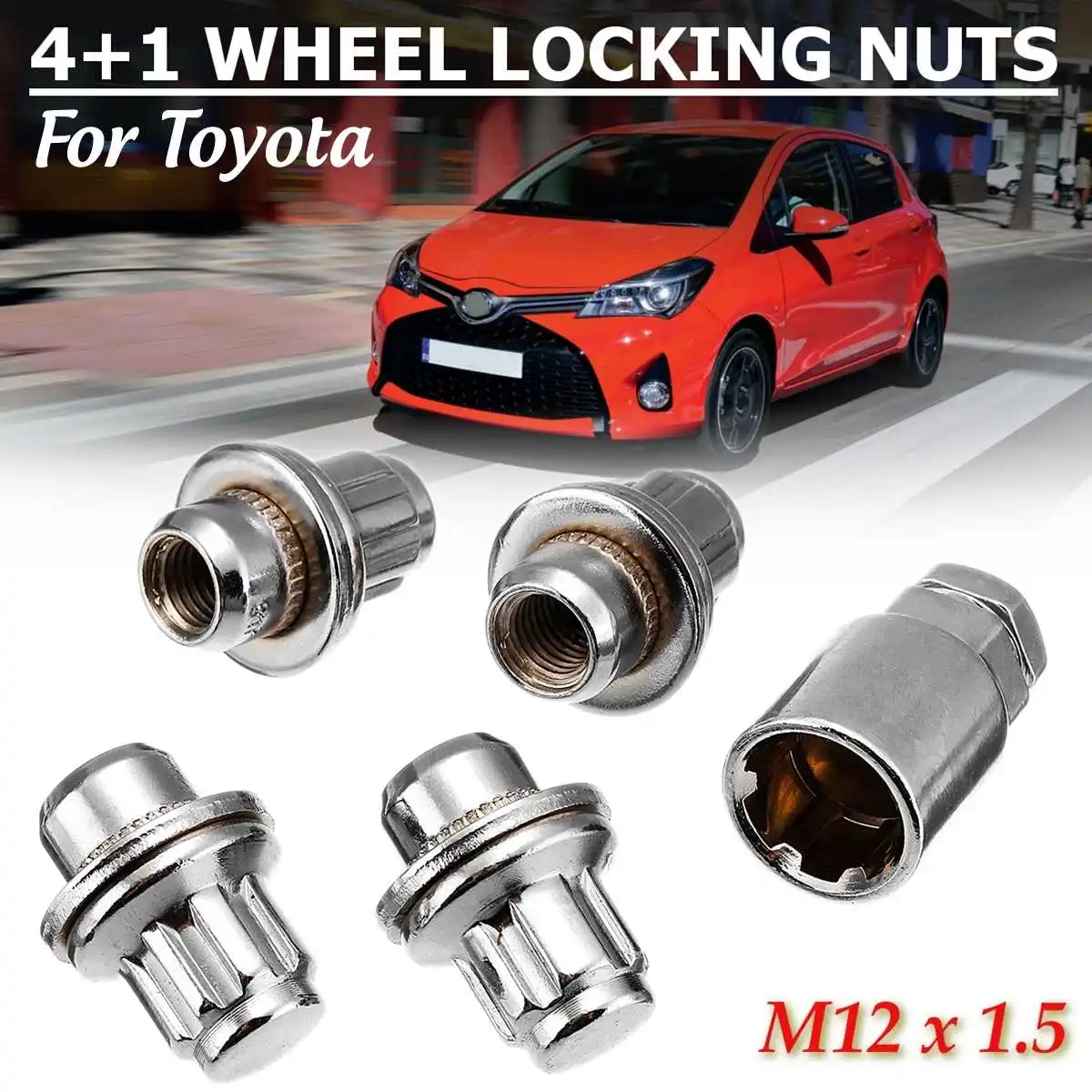 

For Toyota Auris Avensis Corolla Hilux RAV4 Verso Yaris M12 x 1.5 4+1 Pcs Aluminum Alloy Car Locking Wheel Bolt Nuts