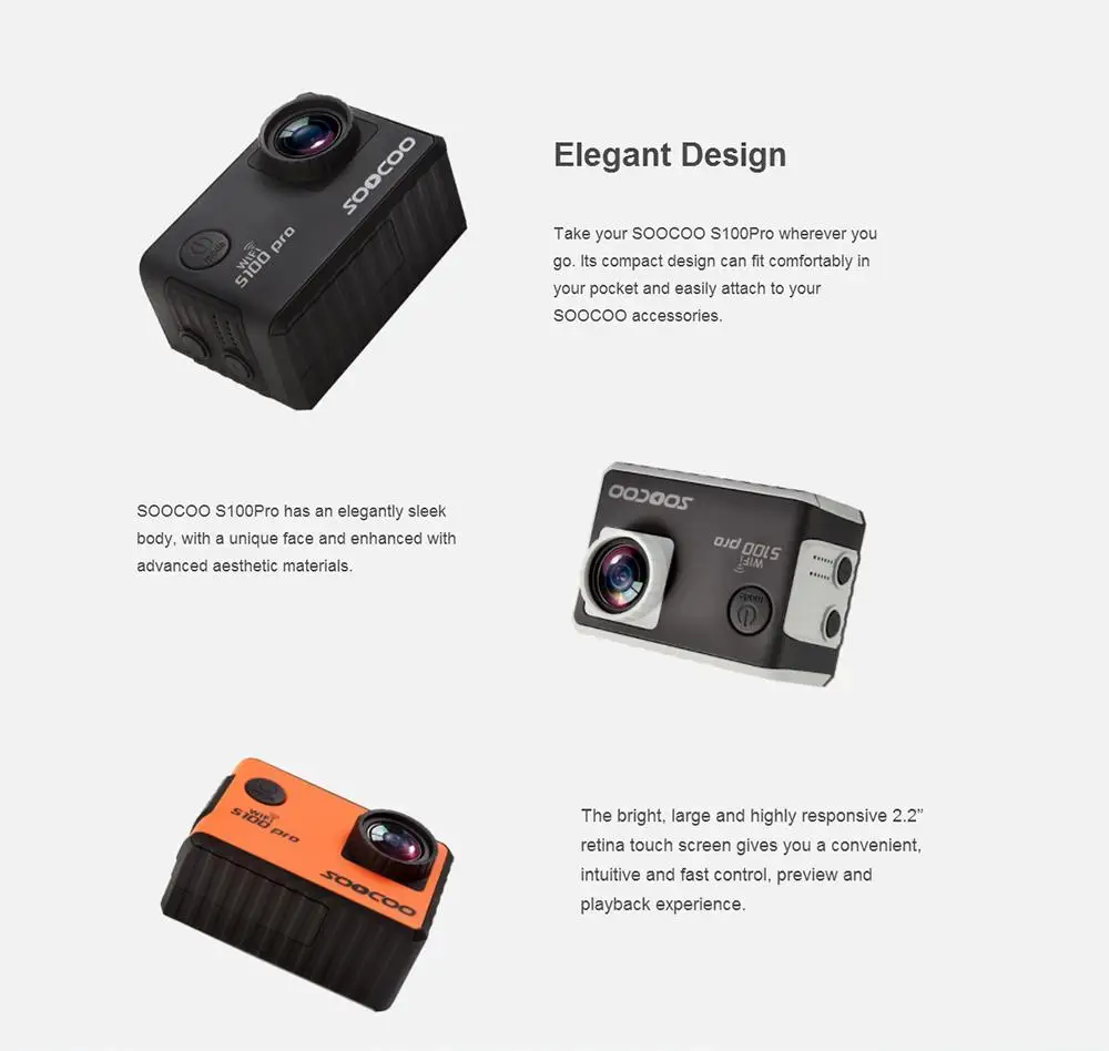 Экшн камера OOCOO S100PRO 4K Wifi NTK96660 20MP 30M Водонепроницаемая Спортивная опция GPS гироскоп