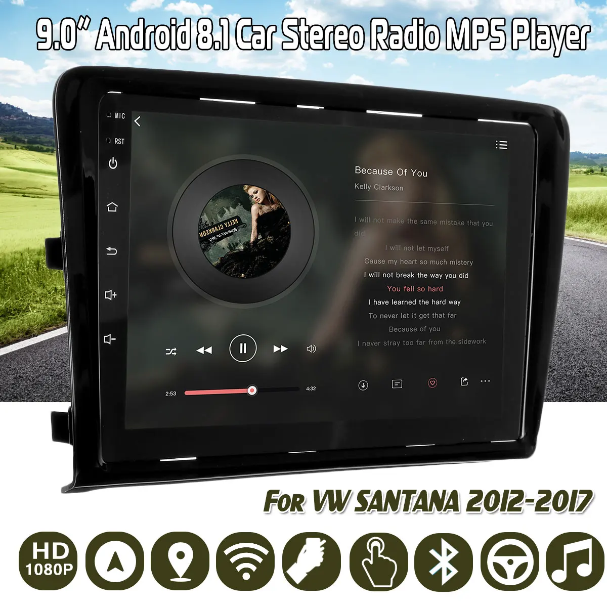 

9inch Car DVD GPS android 8.1 Player 2 din radio New universal GPS Navigation Multimedia For VW SANTANA 2012-2017