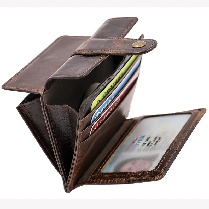 

Quality Genuine Crazy Horse Leather Men Wallets Vintage Money Clip Wallet Zip Coin Pocket Purse Cowhide Leather Wallet For Mens