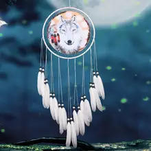 Принт с волком, Ловец снов, сетка, перо, бисер, Ловец снов, подвесной орнамент, Декор, Ловец снов, украшение для детской комнаты, для девочек