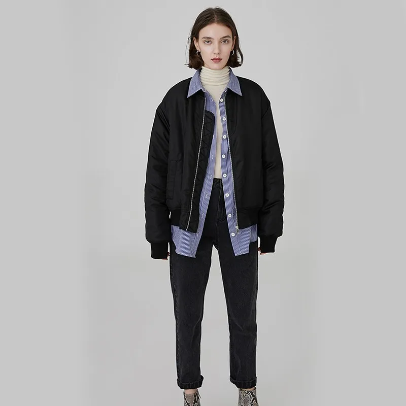 Manteau Mode Rayé Taille Nouveau Femmes Hiver Printemps Coton Black 2019 Revers Bleu Manches Fendue Grande Jl401 rembourré Longues Commune Parkas eam px4fUwZ