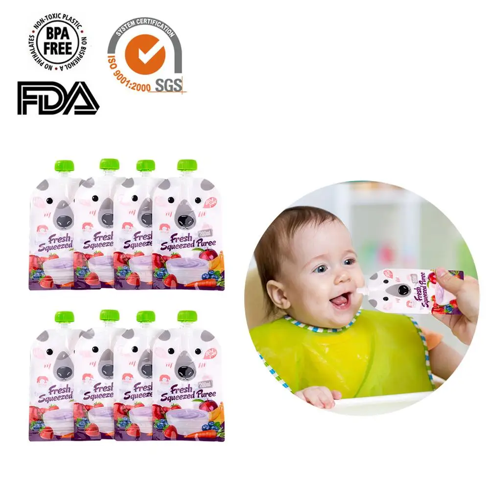 

8pcs/set Reusable Food Pouch Sealed Baby Storage Bag 200ml Breast Milk Bag Double Zipper Feeding Bags