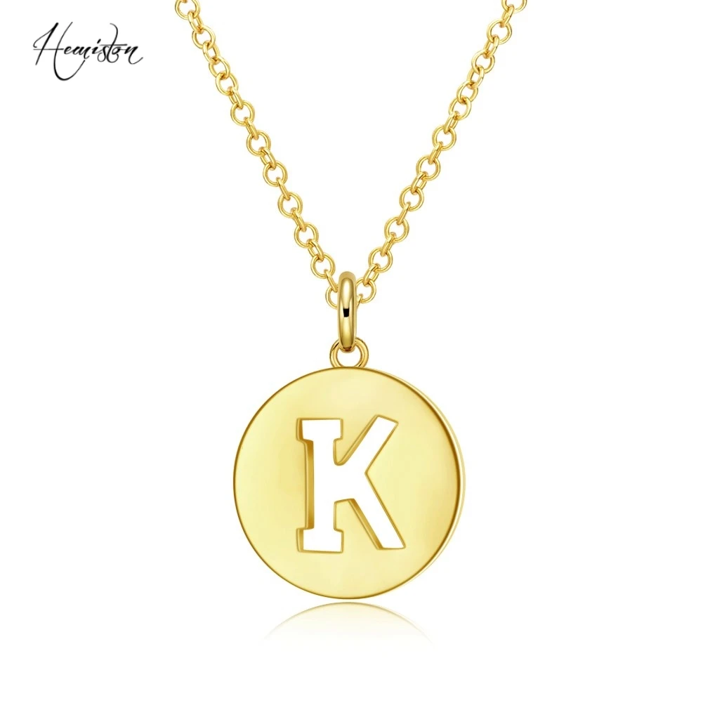 Hemiston Golden Pendant Necklace Letter K Disc Fashion Jewelry Present 