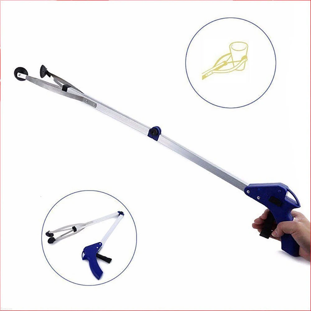 

Functional Foldable Long Reach Pick Up Tool Trash Clamps Crab Tools Curved Handle Portable Indoor Outdoor Pickup Grabber Tool 3