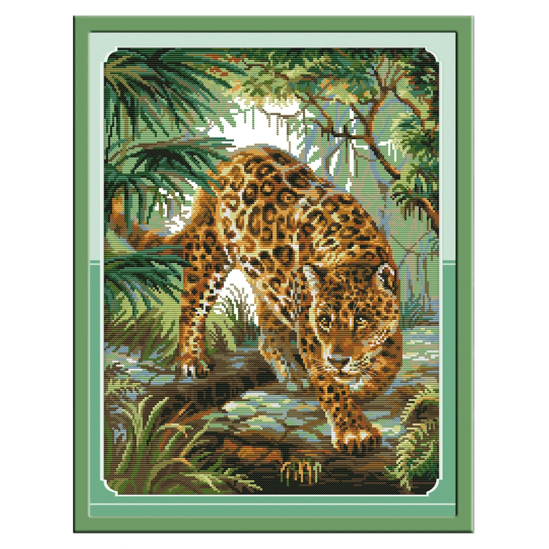 

11CT 3 Strands Printing Cross Stitch Kit DIY Cross-stitch Embroidery Needlework Kit (Without Frame) - The Jungle Leopards