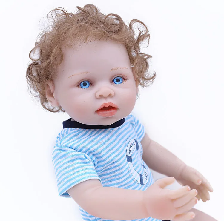Реалистичные около 1" ручной работы реалистичные бодрствования новорожденный Кукла Reborn мягкий полный силиконовый винил волнистые волосы укоренились подарок для мальчика