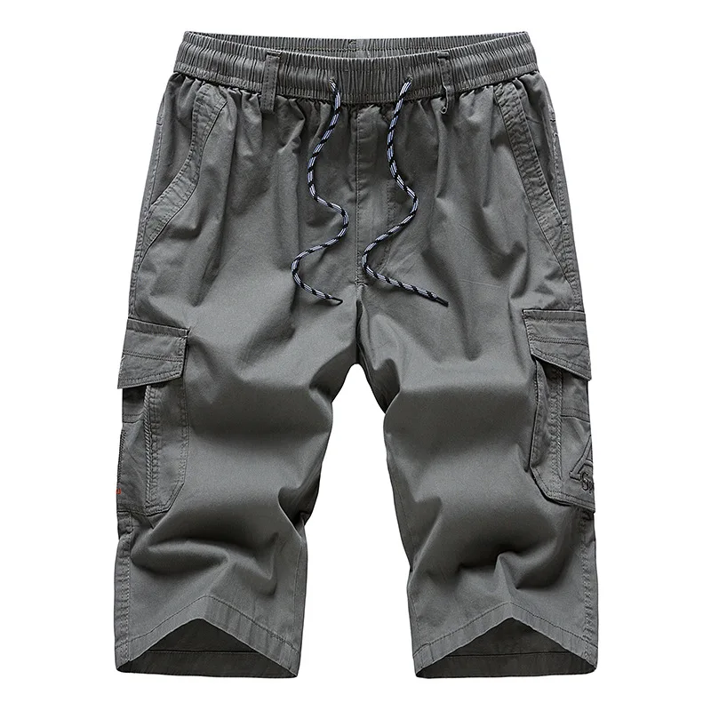 Günstige Herren Lange Khaki Cargo Shorts Reithose Drei Viertel Hosen Capri Baumwolle Bermuda Männlich Gerade Tasche 2019 Heißer Männer Casual Shorts