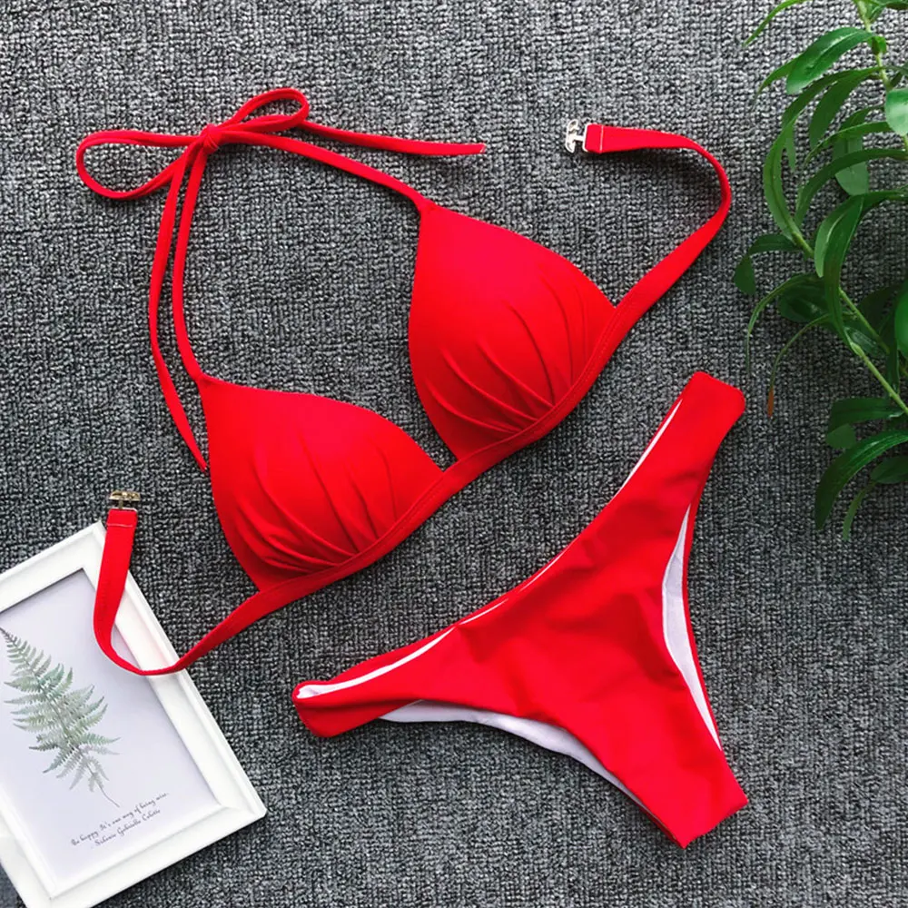 

Belleziva Sexy Solid Bikini Set Women Swimsuit Bandage Swimsuit Bather Swimwear Bikini Brazilian Biquini Femme Bikinis 2019