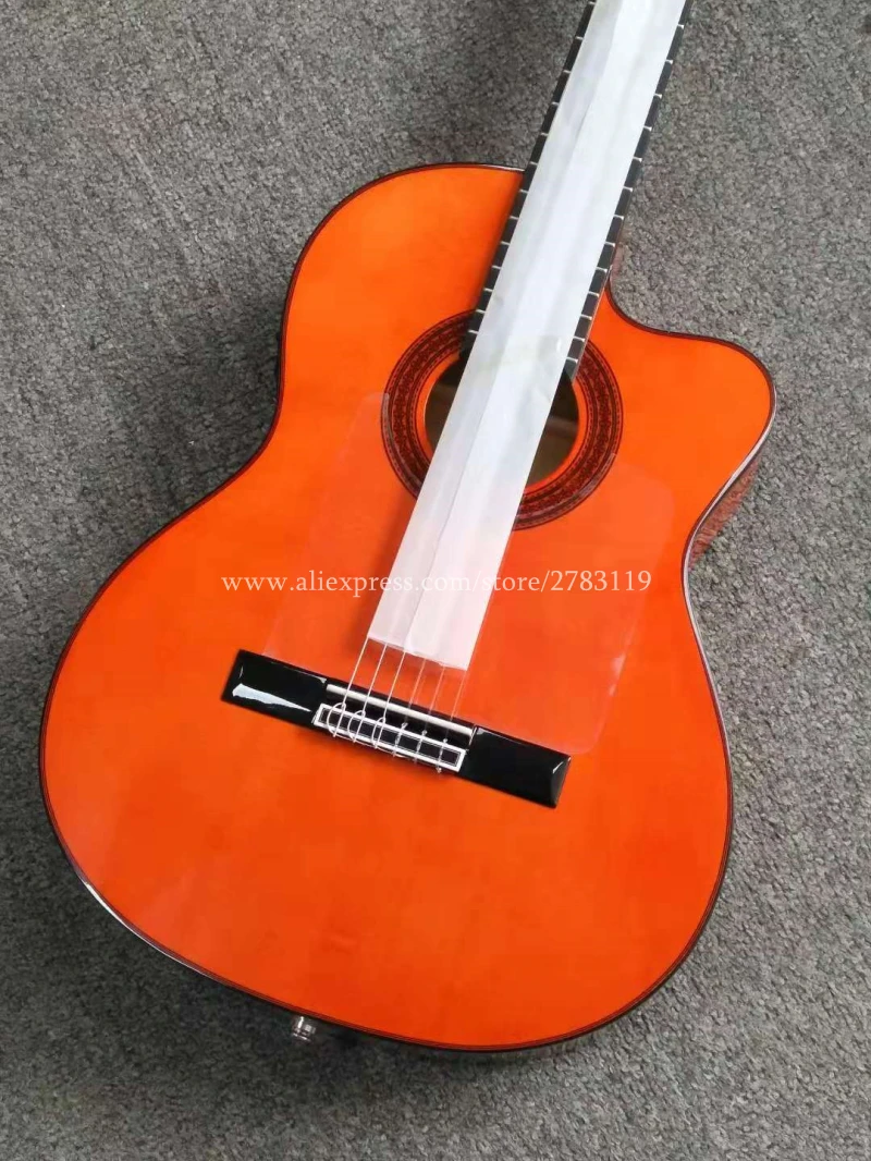 Professional Cutaway 39 inch Electric Acoustic Flamenco guitar With Spruce/Aguadze Body,Classical guitar with pickup,Red color Professional Cutaway 39 inch Electric Acoustic Flamenco guitar With Spruce/Aguadze Body,Classical guitar with pickup,Red color
