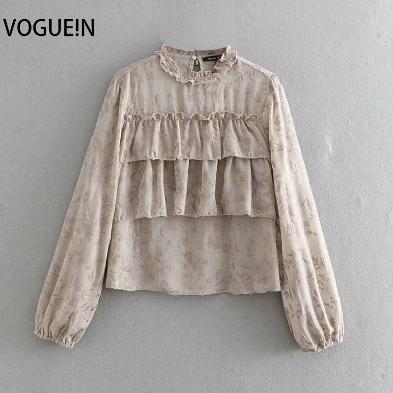 

VOGUEIN New Womens Embroidery Floral Layers Long Sleeve Old Look Blouse Shirt Top Wholesale