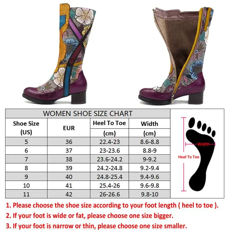 Socofy/модные ботинки до середины икры в стиле ретро; женские зимние ботинки из натуральной кожи с цветочным принтом; женская обувь на молнии; Botas