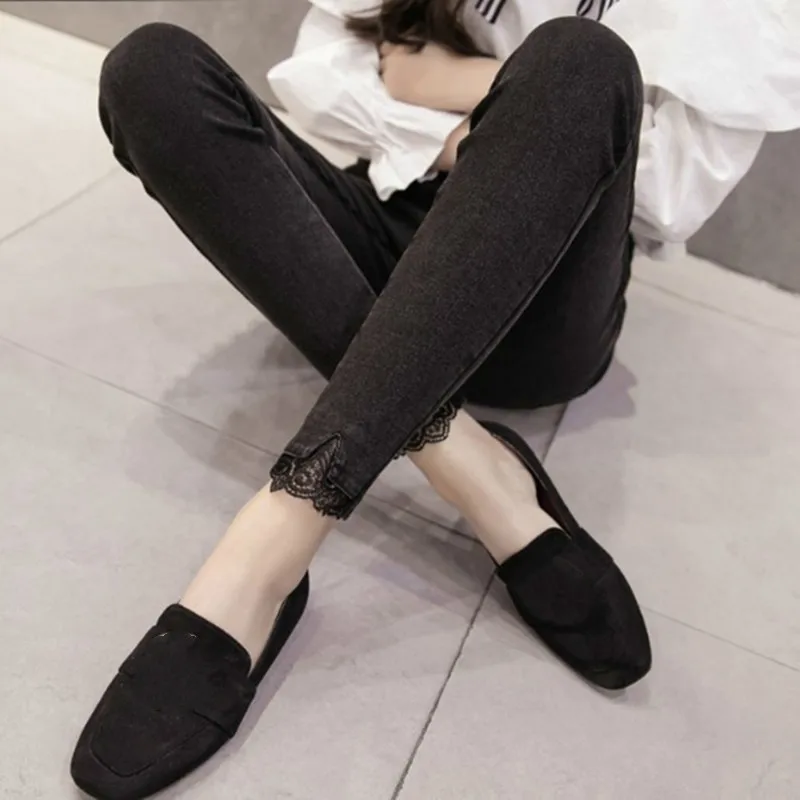 

New 2019 Women Skinny Pencil Pants Stretch Plus Size XL-5XL High Waist Casual Streetwear Jeans Fashion Lace Patchwork Trousers