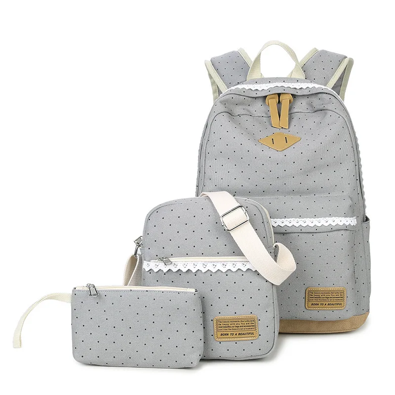 

Shoulder Bag Woman Canvas Wave Point Design Backpack with Single Bag and Handbag as Gift Multi Color Option