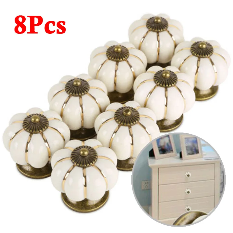 

8pc Beige 40mm Retro Minimalist Ceramic Cupboard Cabinet Door Knobs Drawer Pull