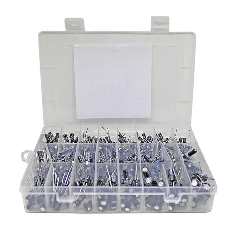 

Aluminum Electrolytic Capacitors 0.1uF-1000uF 500 Electrolytic Capacitors 24 Kinds of Specifications Classification Box