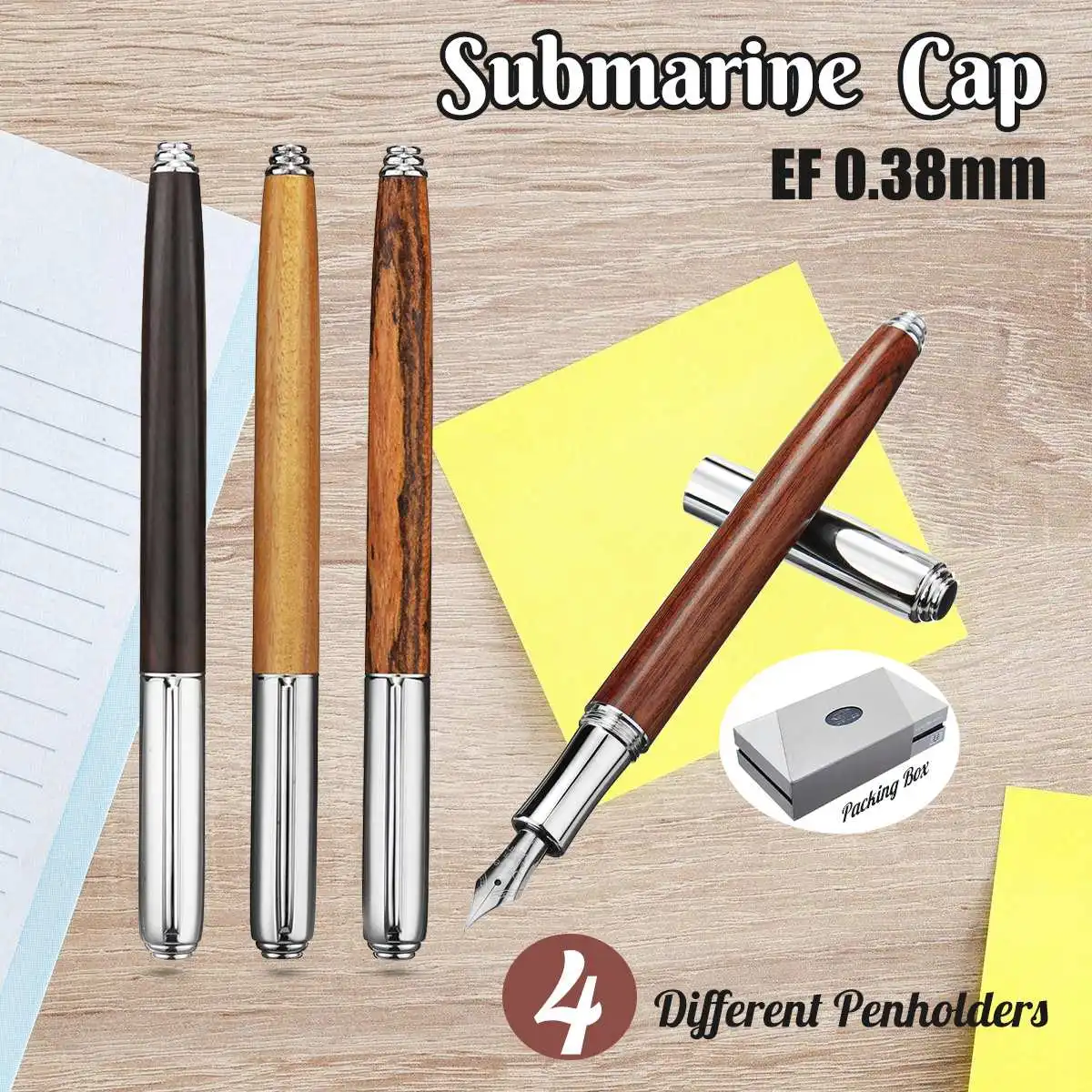 

Natural Wooden Pen Holder Fountain Pen EF Nib 0.38mm metal Pen Cap Light luxury Writing Pen with gift box For Valentine's