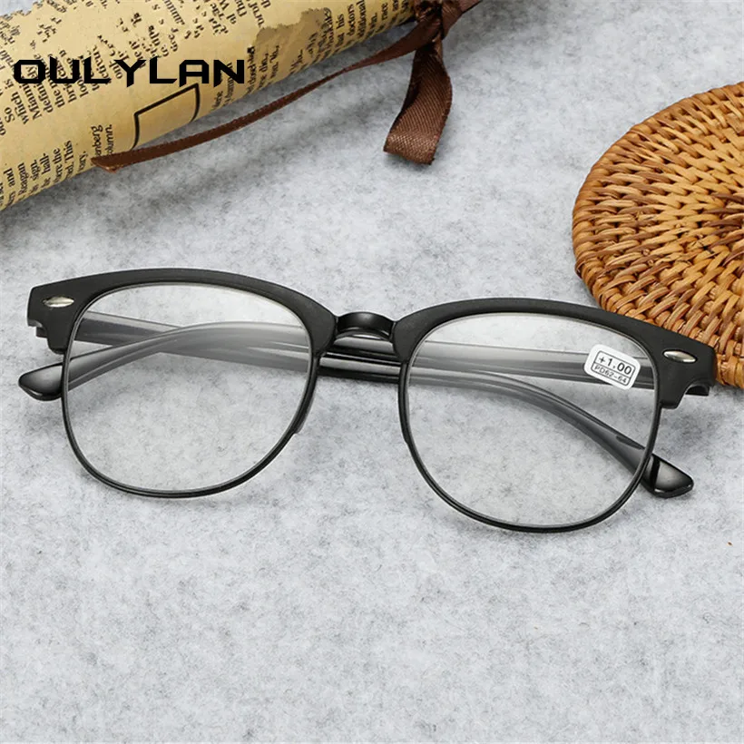 

Oulylan Classic Reading Glasses Men Retro TR90 Half Frame Presbyopic Eyeglasses Anti Fatigue