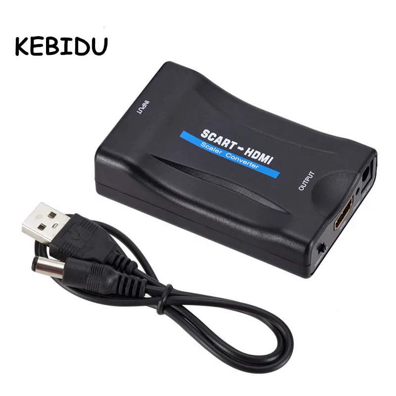 

kebidu 1080P HDMI to SCART Video Audio Upscale Converter AV Signal Adapter HD Receiver TV DVD with US/EU Power Plug Original Box