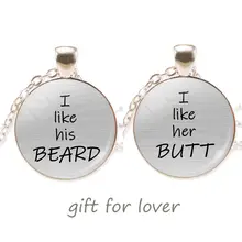 Couple Key Chain I Like Her Butt I Like His Beard Funny Quote Word Letter Key Ring Glass Pendant Key Fob Gift for Boyfriend key words 2c i like to write