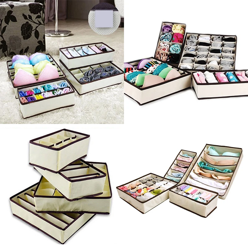JX-LCLYL 4 pcs الملابس الداخلية الصدرية الجوارب العلاقات مخزن للمكياج مربع مقسم درج منظم