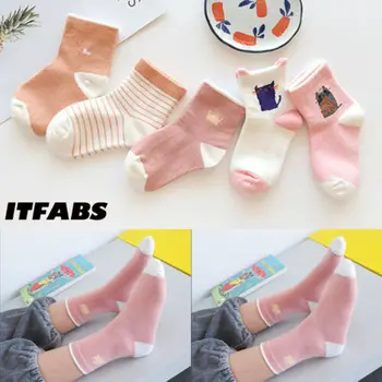 

5 Pairs/lot Children Girls Cotton Socks Babies Kids Sweet Soft Rich Character Sock Warm Accesorries