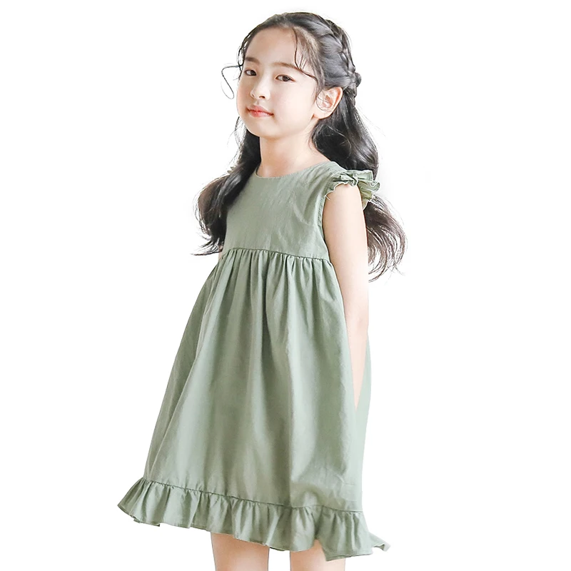 Зеленое платье шифоновое плиссированное платье без рукавов для девочек-подростков от 6 до 14 лет летнее простое детское платье в китайском стиле с открытой спиной