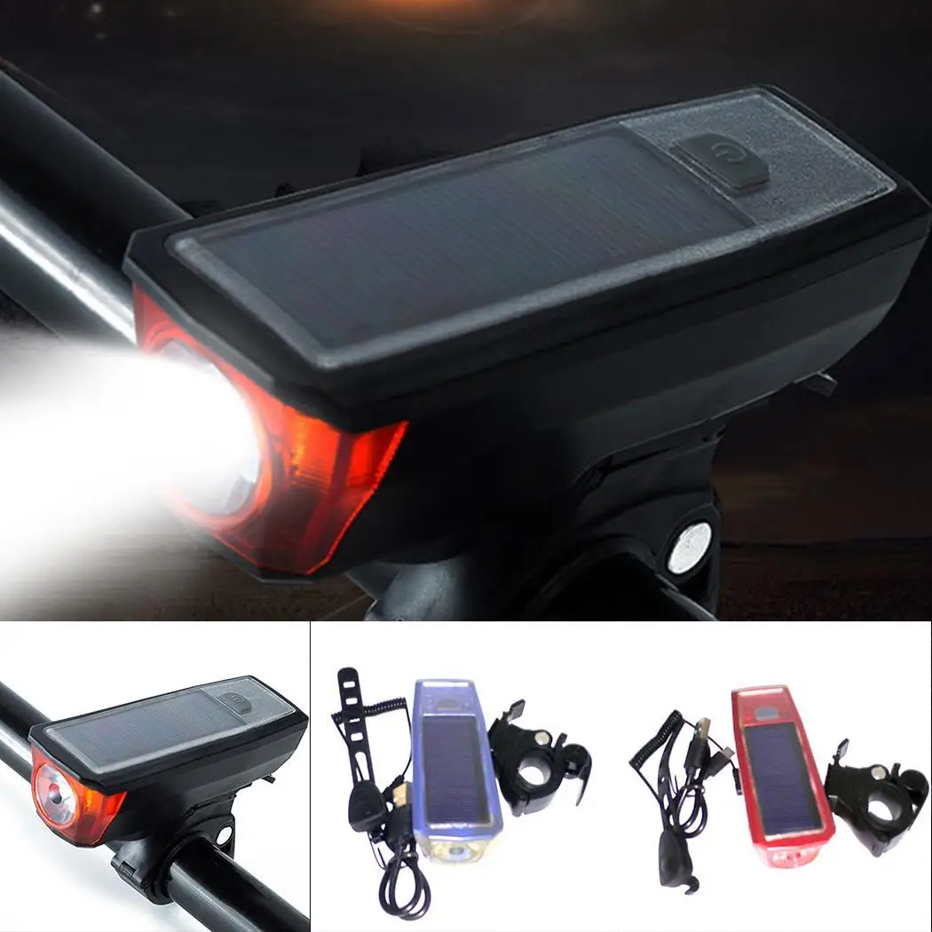 

Solar Bicycle Light USB Rechargeable Cycling Front Light 140 db 5 Modes Bike Headlight Super Bright Flashlight Compact Lamp