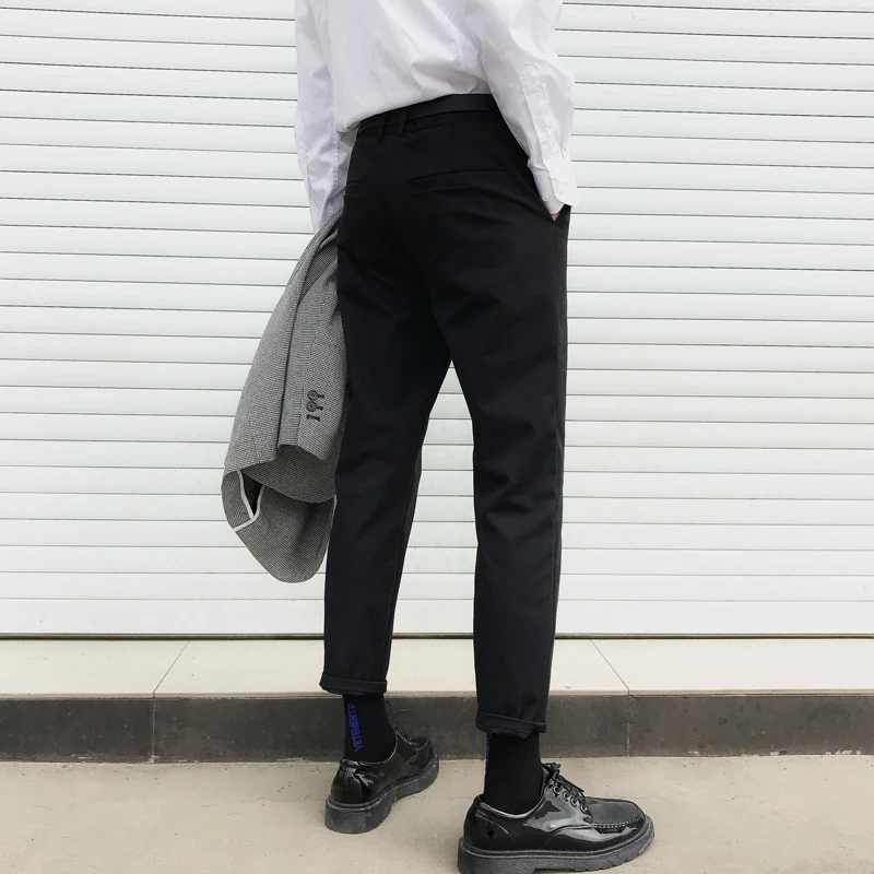 Men's Trousers 19 Spring New Youth Popular Wild Solid Color Casual Pants Nine Points Slim Trousers Student Casual Men's Clothing