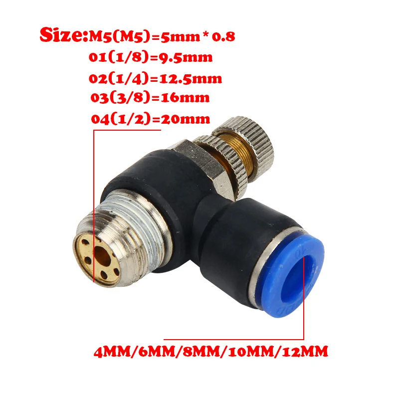 

Free shipping L-type throttle valve SL4/6/8/12-M5/02/03/speed regulating cylinder switch with fast-inserting pneumatic Pu joint