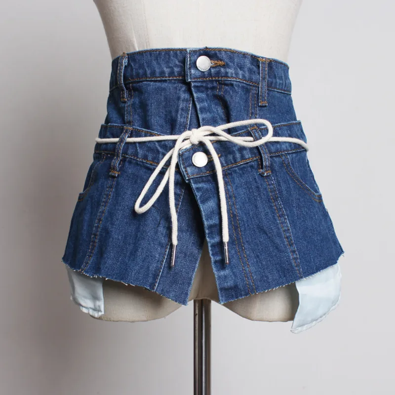 

LANMREM 2019 New Fashion All-match Irregular Patchwork Denim Cummerbunds For Women Personal Female's Clothing Accessories YG585