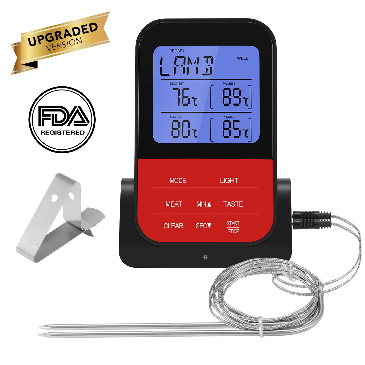 

Wireless Waterproof Double Probe Kitchen Cooking BBQ Meat Steak Oven Grilling Food Thermometer With Timer Function