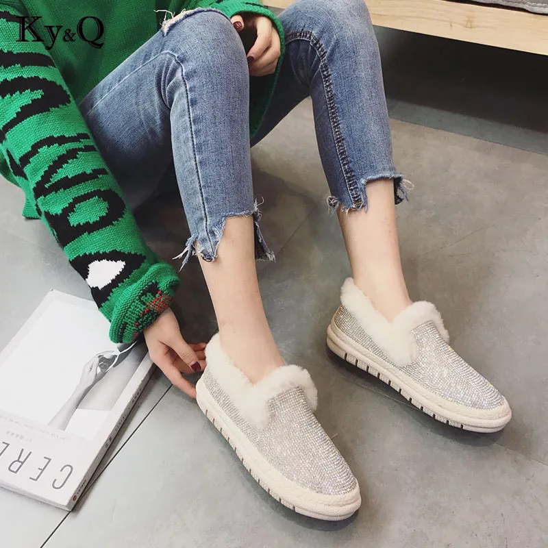 Femme Peluche Chaussures Plates 2018 Luxe Pink En Fourrure Neige Strass Dame white Confortable Bottes Hiver De Chaudes Snowboots 0wn8OPNkX