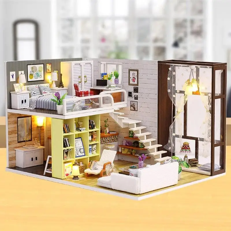 21 styles Diy Puzzle Toy Doll House Model Wooden Furniture Building Blocks Toys DIY Dollhouse Kit Handicraft Kids Birthday Gift