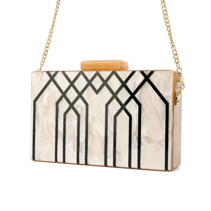 

Telastar Pearlescent Nude Acrylic Bag Geometric Patchwork Acrylic Clutch Women Shoulder Bags Summer Beach Flap Striple Printing