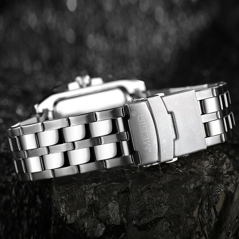 Tanie MEGIR oryginalny luksusowy męski zegarek ze stali nierdzewnej męskie zegarki kwarcowe biznes duża tarcza na rękę Relogio Masculino 2018