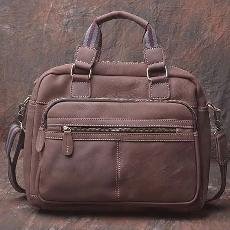 

Design Grain Cowhide Soft Leather Men's Bag One-Shoulder Business handbag British Cross Section Hand A4 Document Computer Bag