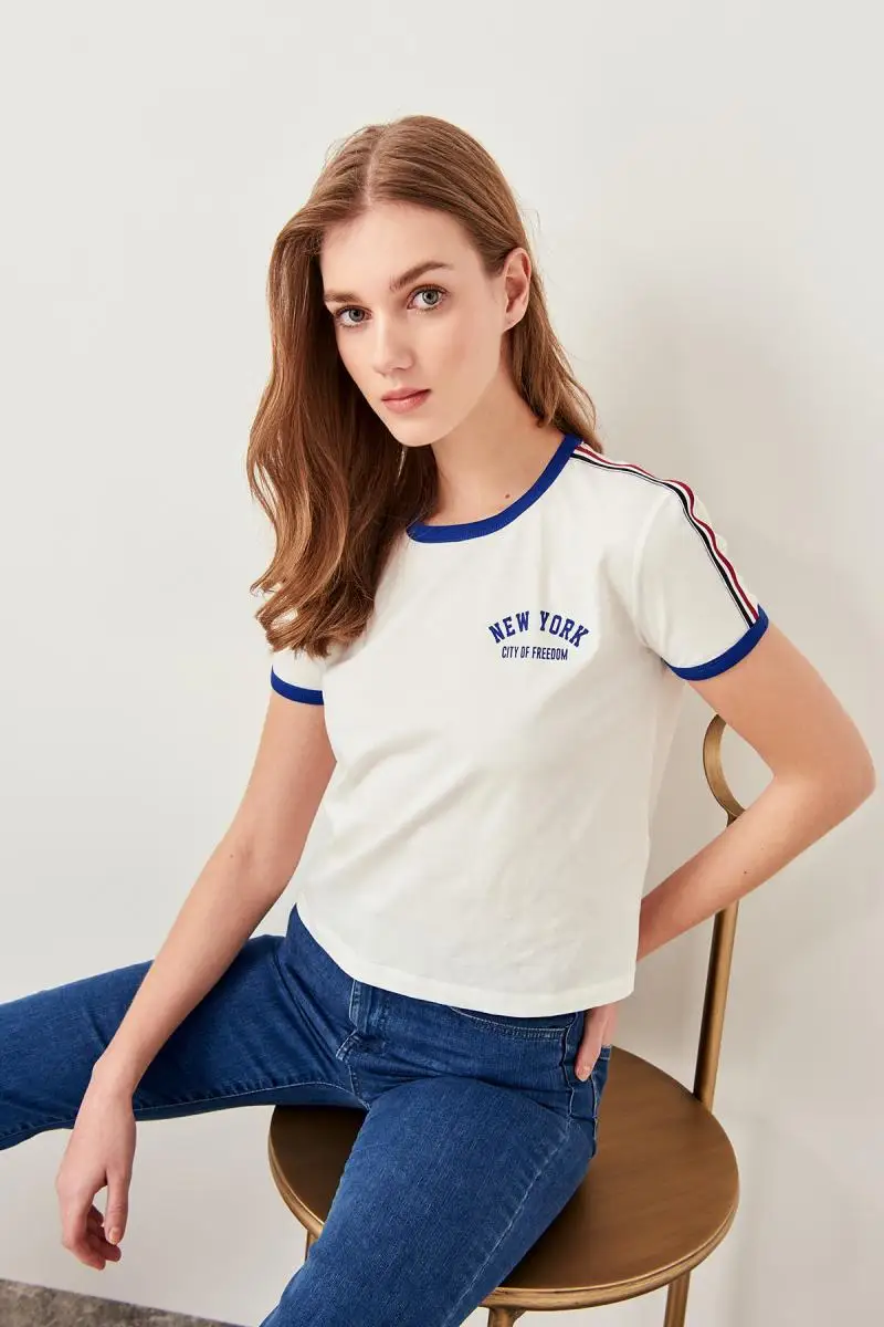 Trendyol белая косая лента detaymi Базовые Трикотажные футболки TWOSS19BX0070 | Женская одежда
