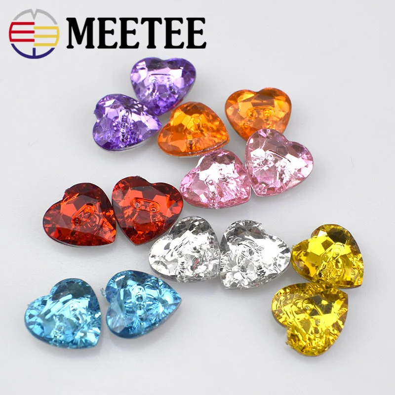 150pcs 2 Holes Heart Shape Silver Back acrylic Muticolor Crystal Button for Sewing Garment Supplies Accessory DIY Crafts AP2243 | Дом и сад
