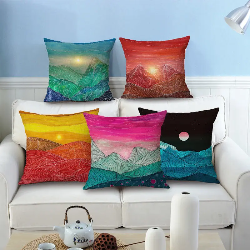 18x18 Home Cotton Linen Waist Cushion Pillw Case Cover Mountain Soft Room Gifts Single Sides Printing | Дом и сад