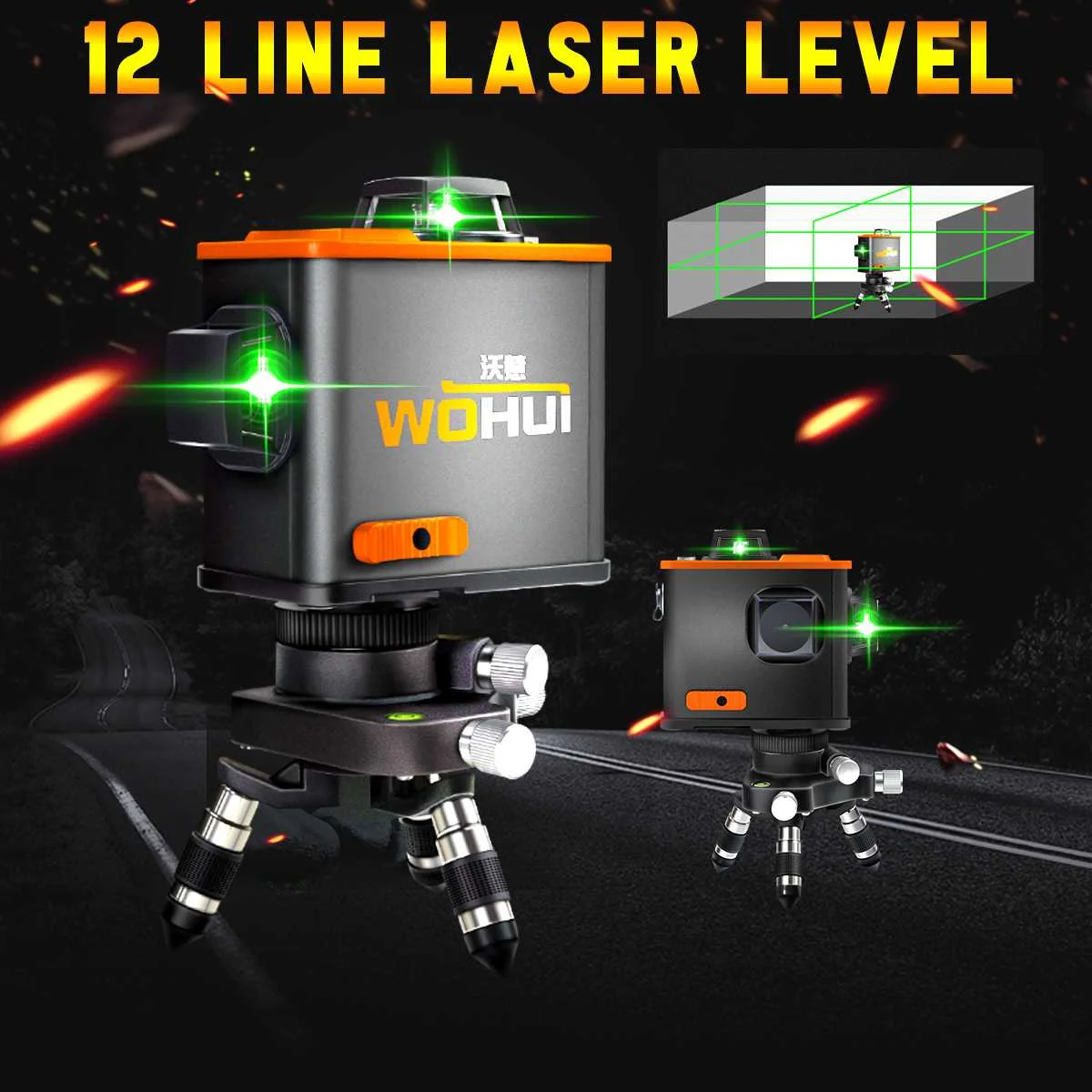 

Light Laser Level 12 Line Green/Blue 3D Self Leveling 360° Rotary Measure Cross Waterproof Rechargeable US Plug AC 100-240V