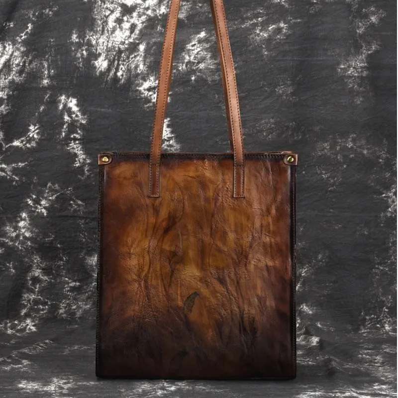 

New Brand Femal Genuine Leather Handbags Ladies Retro Elegant Shoulder Bag Cow Leather Handmade Deer and Tree Paintings Bags Big
