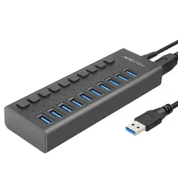 Acasis Usb Hub 3,0 Супер скорость 5 Гбит/с 10 портов Портативный Usb 3,0 концентратор сплиттер с внешним адаптером питания ПК для аксессуаров